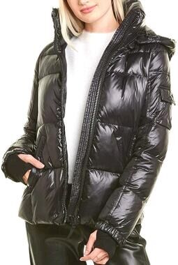 S13 Sam New York Black Gloss Duck Down 60% Feather 40% Puffer Jacket Size L